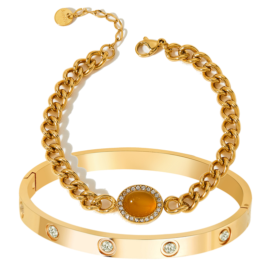 A D. ALLEN &amp; DANMI. 18 K Gold Plated Love Bangle Bracelet Set Flexible Wide Wristband Bangle Bangle Set for Love