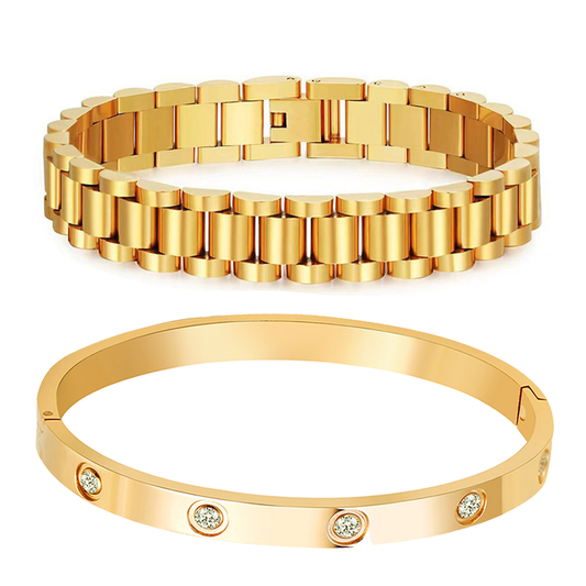 A D. ALLEN &amp; DANMI. 18 K Gold Plated Love Bangle Bracelet Set Flexible Wide Wristband Bangle Bangle Set for Love